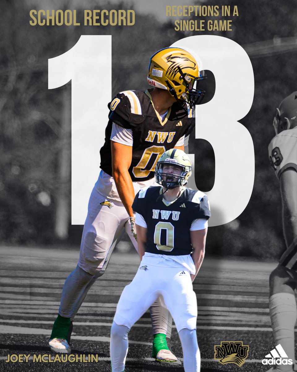 HISTORY MADE. 

Joey McLaughlin now holds the school record for most receptions in a single game—13. A performance for the ages. 

#PWolfNation | #YipYIp | <a href="/NWUFootball/">NWU Football</a>