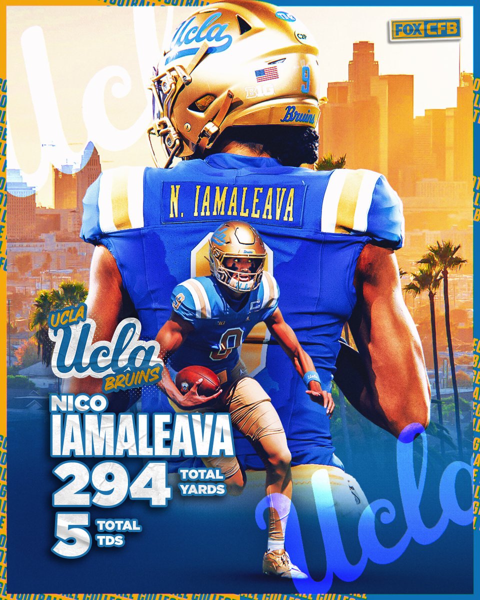 CFBONFOX's tweet photo. Nico Iamaleava put on a show at the Rose Bowl 🤩

He put up 294 total yards and 5 TDs as @UCLAFootball defeated No. 7 Penn State 🔥 https://t.co/dqbQKRpZxr