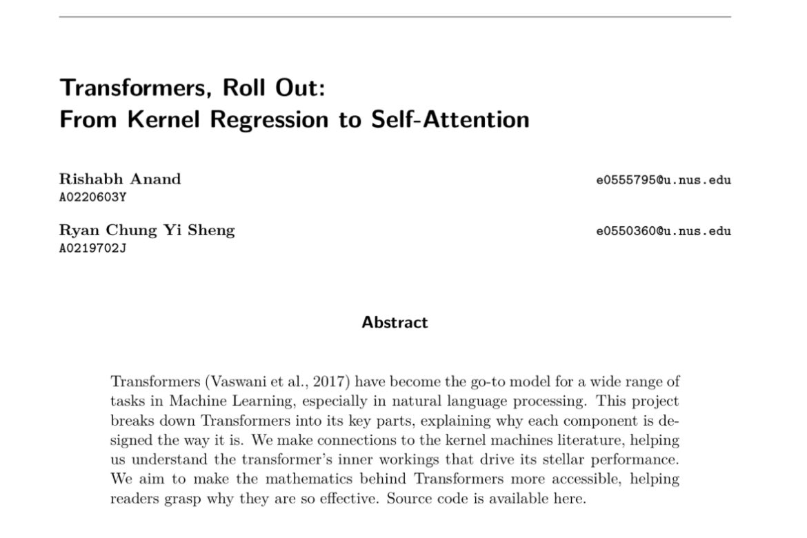 rishabh16_'s tweet image. This is a super cool topic! I did a class project with a friend for a course on Kernels during senior year in college
🔗: github.com/rish-16/ma4270…
Lots of fun connections between kernels and self-attention, especially when learning periodic functions
The attention patterns…