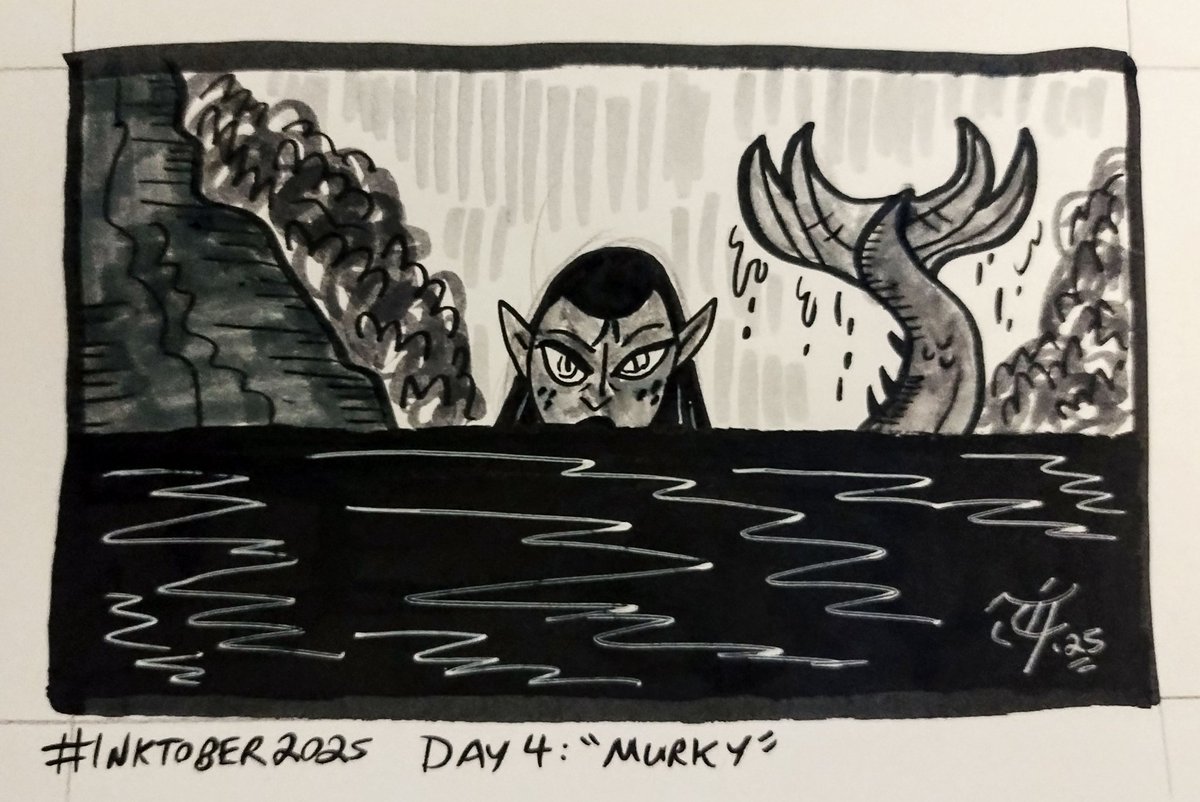 ScooterDoodles's tweet photo. Inktober 2025, Day 4: Murky ✒️🌊🧜‍♀️💀 #Inktober #Inktober2025 #murky #deeptrouble #mermaid #sketchbookart https://t.co/CPzFjQ0dDq