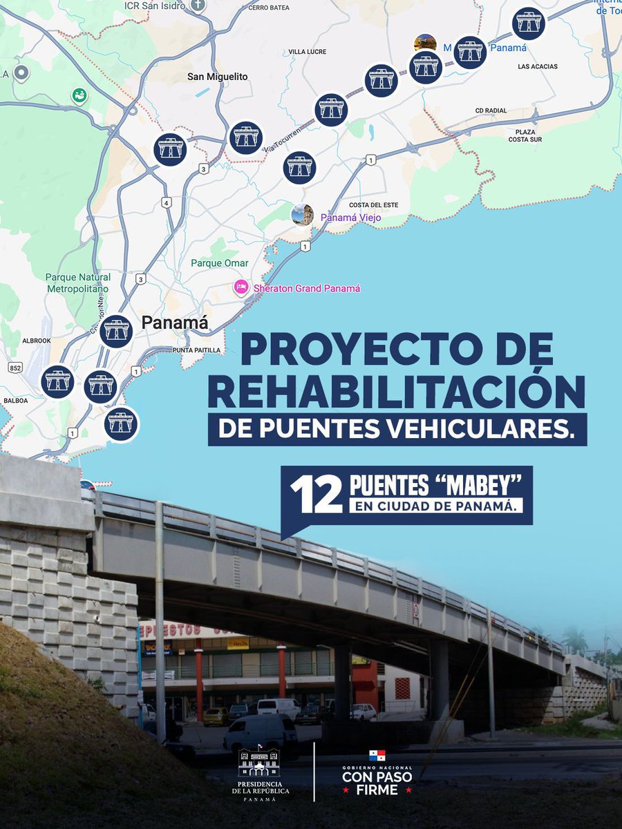 Proyecto de rehabilitación de 12 puentes vehiculares en Panamá, que mejoran grandemente el tránsito en la ciudad. #ConPasoFirme <a href="/PanamaAmerica/">PanamáAmérica</a> <a href="/criticaenlinea/">Diario Critica.Pa</a>