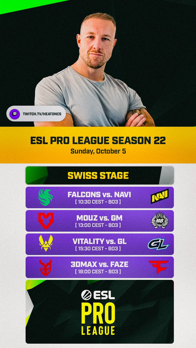 Sunday means... More CS coming in the morning! See you on stream 10:30 AM CEST 😎 

📺 Twitch.tv/HeatoNCS

#ESLProLeague