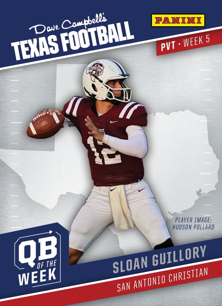 Looking back at our Week 5 #txhsfb Private School Quarterback of the Week presented by <a href="/PaniniAmerica/">Panini America</a>: Sloan Guillory from the San Antonio Christian Lions!

<a href="/SloanGuilloryQb/">Sloan Guillory 2027 QB</a> | <a href="/SACSFootball/">SACS Football</a> | <a href="/AustinSmithey/">Austin Smithey</a> | #dctf #whodoyoucollect 

📸: Hudson Pollard