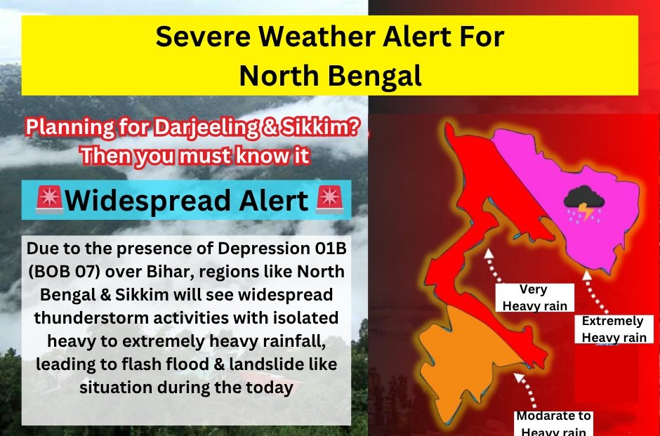 CycloneAnalyser's tweet photo. ๐จAlert for #SubHimalayanWestBengal due to #Depression #01B.
Follow @ImdKolkata for more updates. https://t.co/nrJYu8kQDn