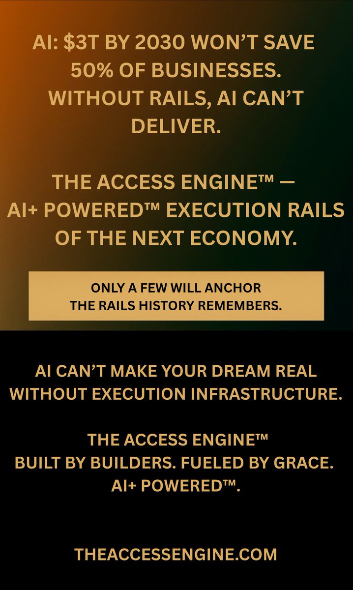 CaytonFlemming's tweet image. 🚨 History won’t remember who rode the AI wave. Only who built the rails beneath it.

🌐 TheAccessEngine.com
#AI #ExecutionInfrastructure #TheAccessEngine #AIPlusPowered
#BuildInPublic
