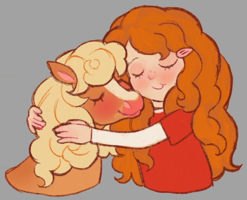 pitcher i drawed just now of me hugging butterscotch becasue i love her so much