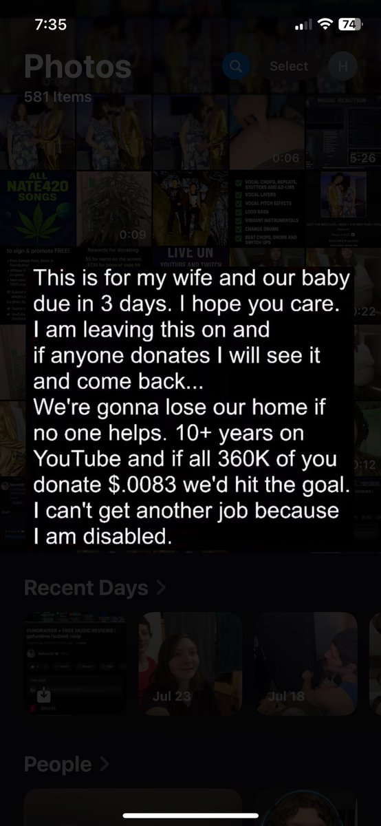 NathanieIHall's tweet photo. This is for my wife and our baby due in 3 days. I hope you care.
I am leaving this on and if anyone donates I will see it and come back...
We're gonna lose our home if no one helps. 10+ years on YouTube!
I can't get another job because I am disabled. https://t.co/XEi8pceA1U