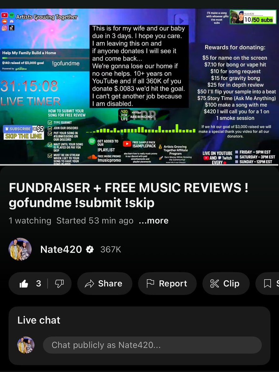 NathanieIHall's tweet photo. This is for my wife and our baby due in 3 days. I hope you care.
I am leaving this on and if anyone donates I will see it and come back...
We're gonna lose our home if no one helps. 10+ years on YouTube!
I can't get another job because I am disabled. https://t.co/XEi8pceA1U