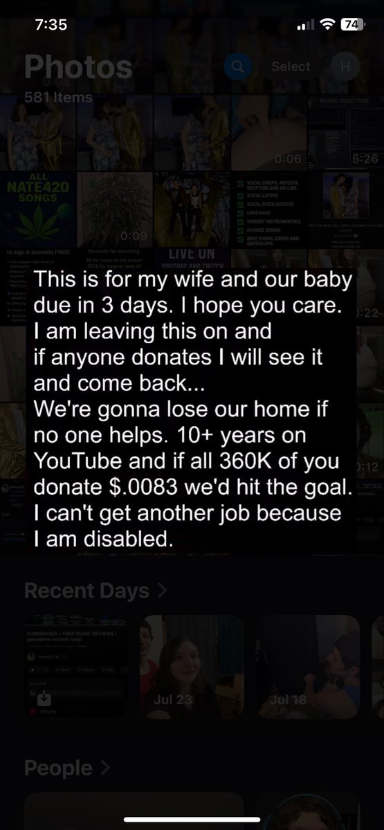 NathanieIHall's tweet photo. This is for my wife and our baby due in 3 days. I hope you care.
I am leaving this on and if anyone donates I will see it and come back...
We're gonna lose our home if no one helps. 10+ years on YouTube!
I can't get another job because I am disabled. #gofundme #fundraiser #help https://t.co/TRNmCqHUCz