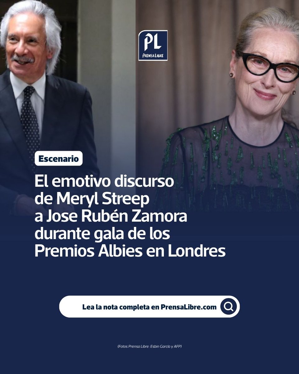 📍En la gala de los premios Albies en Londres, Meryl Streep dedicó un discurso conmovedor a José Rubén Zamora, resaltando su valentía y el papel vital de la prensa independiente.

🔗 Conozca el mensaje completo y el contexto detrás del momento aquí: prensalibre.com/vida/escenario…