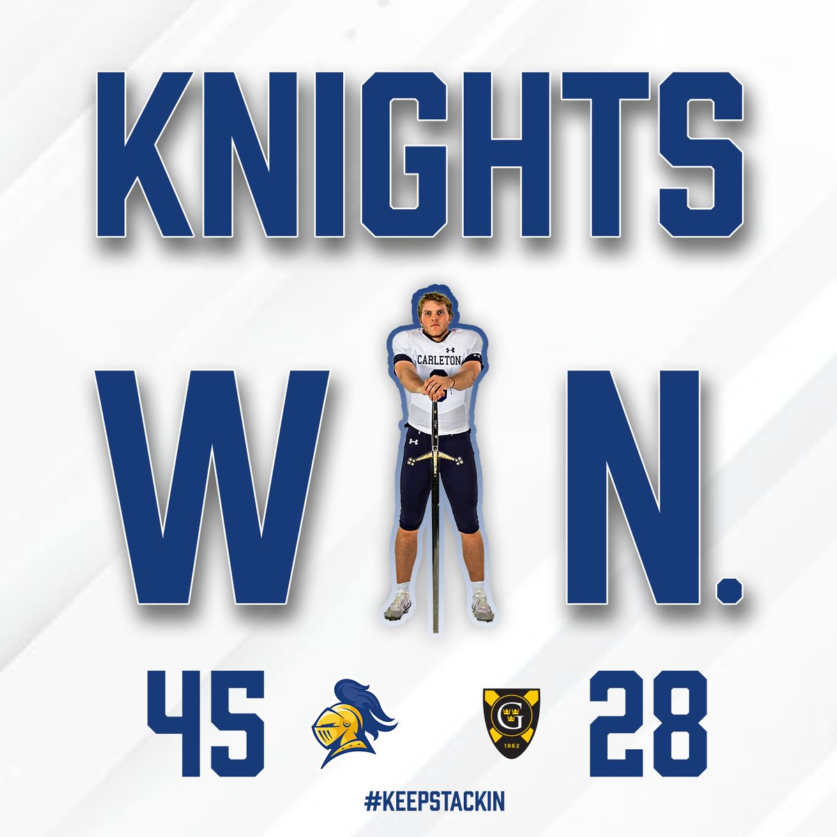The Knights Win at Hollingsworth Field for the first time in 36 years. 

Final: 
Carleton 45
Gustavus 28 

#KeepStackin