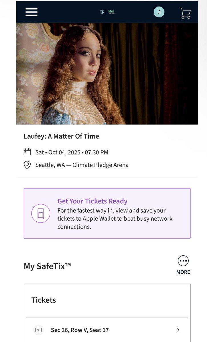 svths17's tweet photo. Selling Laufey ticket 

For Saturday, October 5 @ Climate Pledge Arena - Seattle, WA

I’ll transfer via Ticketmaster account 
Happy to give the screen recording of the ticket
Selling for $150 Dm if you’re interested

Willing to negotiate https://t.co/ARHZQoPmQv