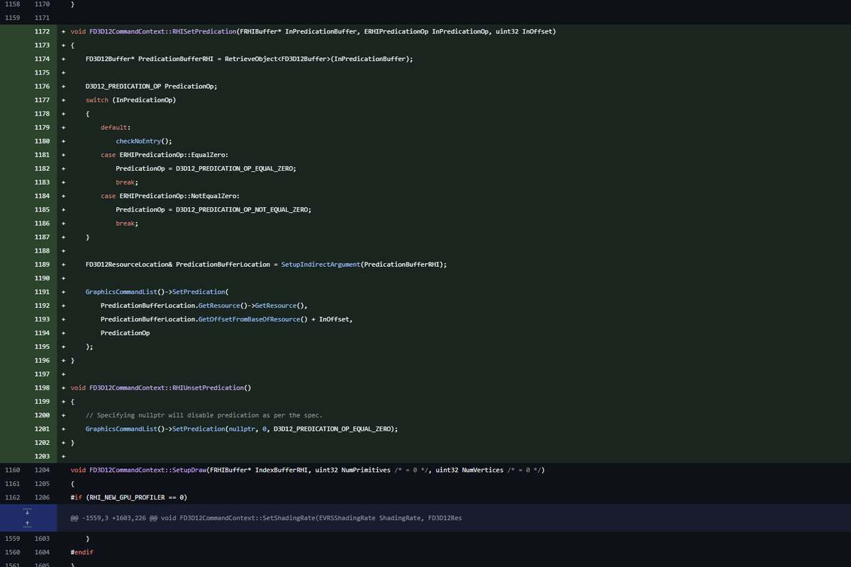 theredpix's tweet photo. #UnrealEngine RHI: Added support for #Predicated #Rendering #DX12 (Predication enables the GPU rather than the CPU to determine to not draw, copy, or dispatch an object) #Nanite https://t.co/wFIIVV9fnk https://t.co/5L0Z1ceURe
