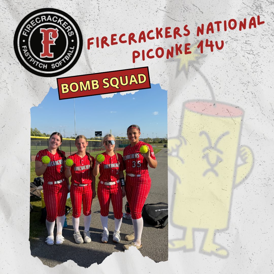 FCNatlPiconke's tweet photo. The #BombSquad was in full effect today! All 4 of these bombs 💣💣💣💣 were absolute no-doubters off the bat! Way to go, ladies!

@sophiekeller30 
@BPiconke01 
@EllaGoike_23 
@Maddie_I35 

#FCStrong @FirecrackersMI #ClassOf2029 #ClassOf2030 #softball https://t.co/AUTK2KemLw