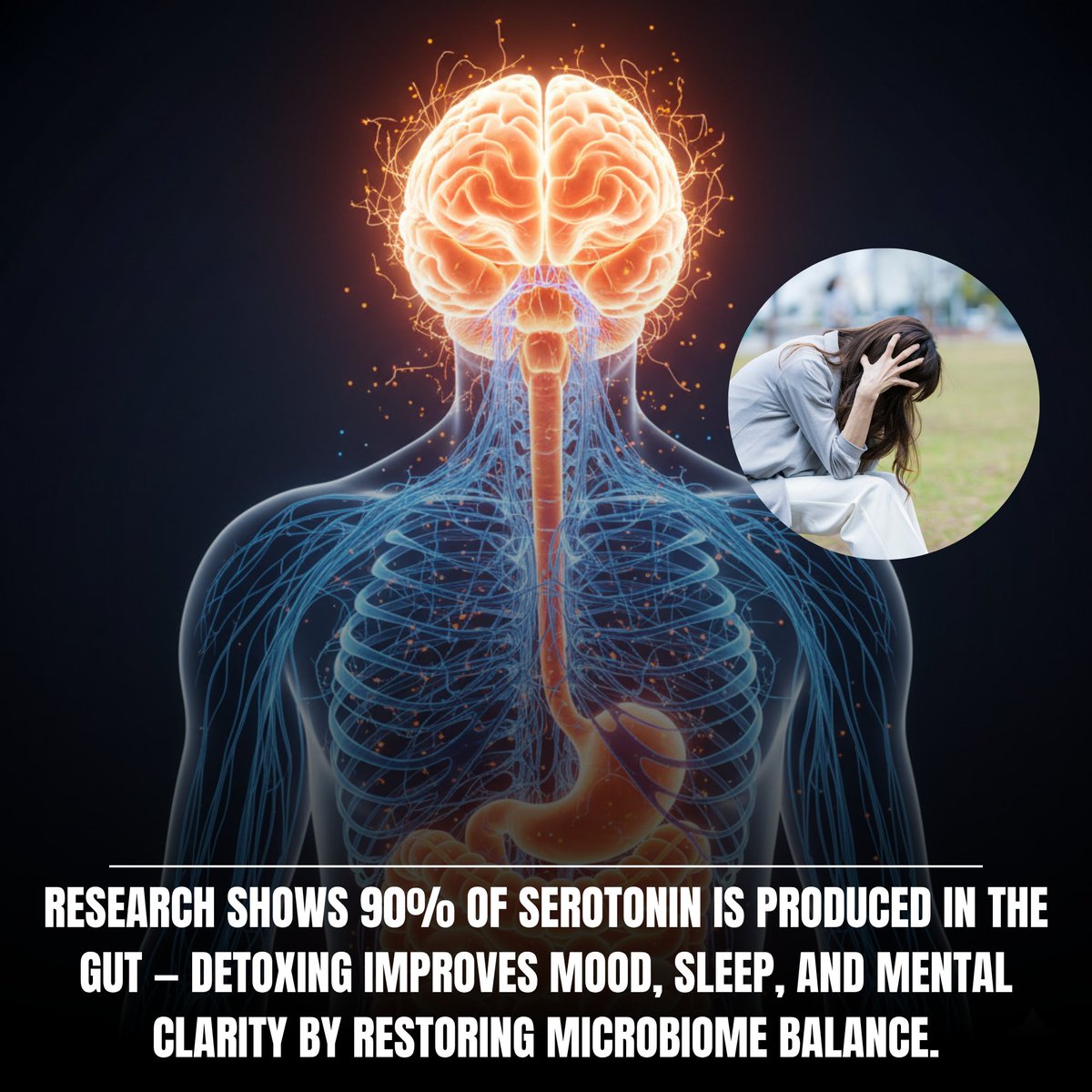 Parasite_Detox's tweet photo. Most people think serotonin is made in the brain —
but nearly 90% of it is produced in your gut.
The gut and brain talk through the vagus nerve —
a pathway that connects digestion, hormones, and mood. https://t.co/HHWOYrFovG