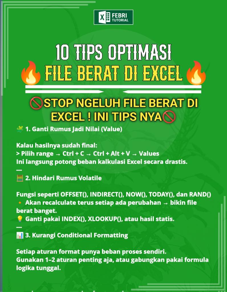 febri_tutorial's tweet image. 10 Tips Optimasi Excel kalian yang berat & Not Responding dijamin Work #excel #tips #tutorla #edukasi