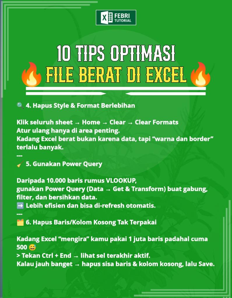 febri_tutorial's tweet image. 10 Tips Optimasi Excel kalian yang berat & Not Responding dijamin Work #excel #tips #tutorla #edukasi