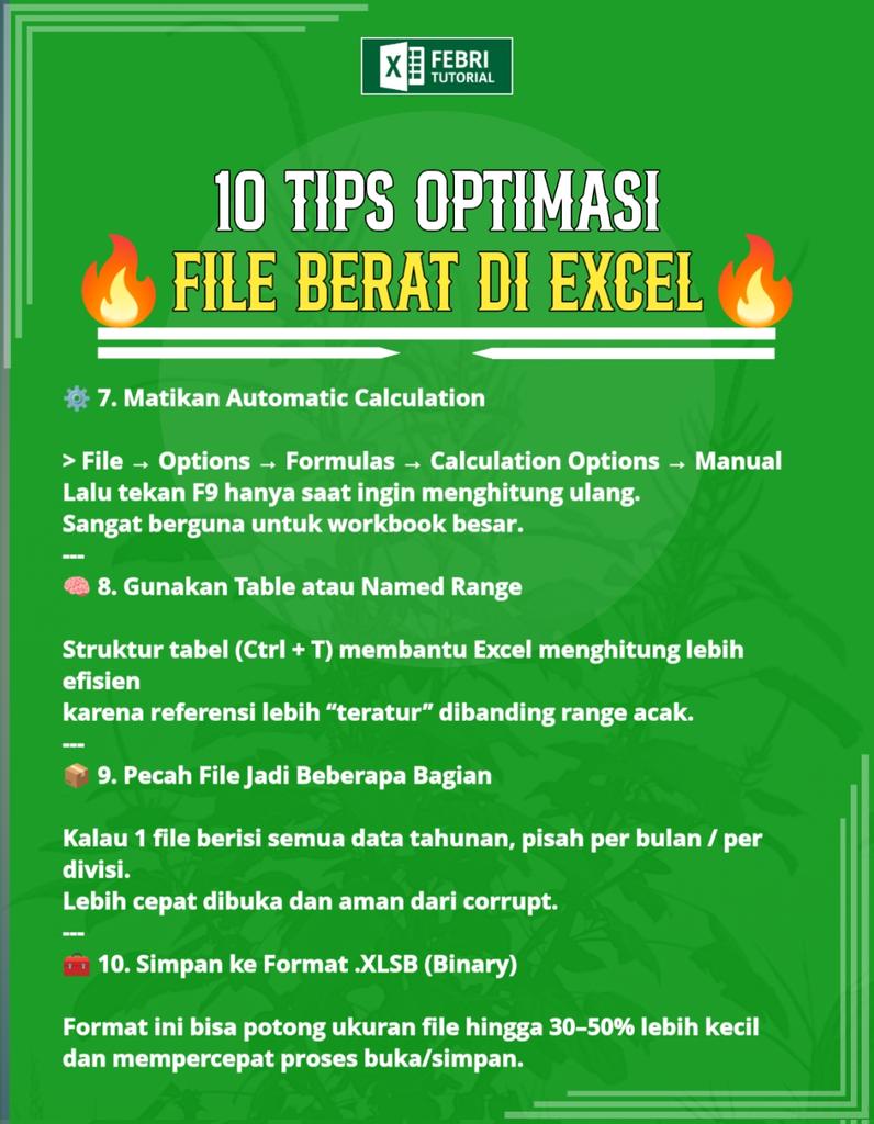 febri_tutorial's tweet image. 10 Tips Optimasi Excel kalian yang berat & Not Responding dijamin Work #excel #tips #tutorla #edukasi