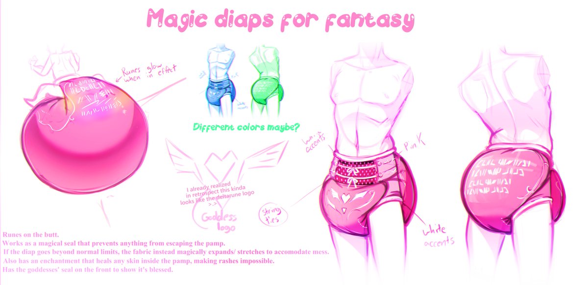 It's a little out of the blue, but here's an idea I started toying with for the fun of it lol. A fantasy diaper with runes sewn onto the fabric. It lets the diaper basically do all the abdl tropes (But it's maaAAgiC~)