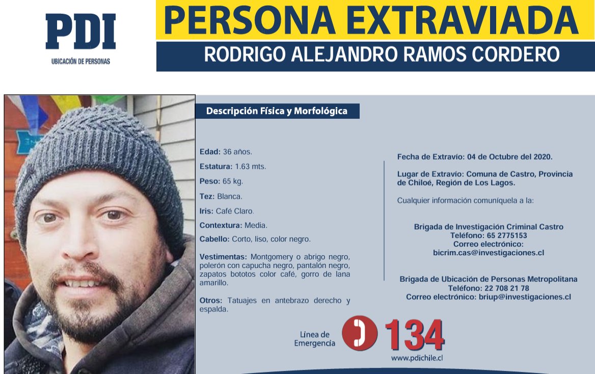 Personaschile's tweet photo. .#undiacomohoy 
En Region #LosLagos, Especificamente Comuna #castro desaparece Rodrigo Rama¿os Cordero.
Reportajes de TV abierta comentan el desaparece sin dejar rastro.
#HastaEncontrarte #historiasExtraviados https://t.co/cshMJlcEUB