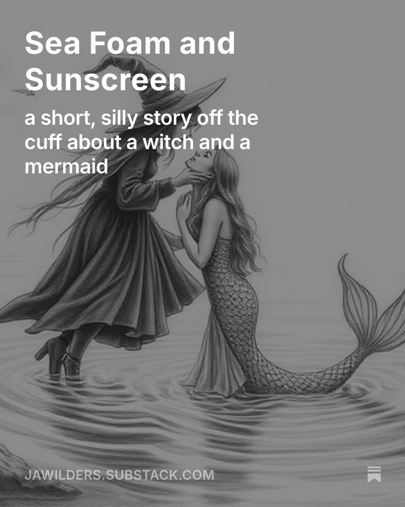 JAWilders's tweet photo. Sea Foam and Sunscreen https://t.co/6eCvEnFpZU 

A silly love story between a witch and a mermaid. New post on my Substack

#story #writerslift #halloweenstory #writinglife #LoveStory #HalloweenVibes https://t.co/BpVQ4dBj3a