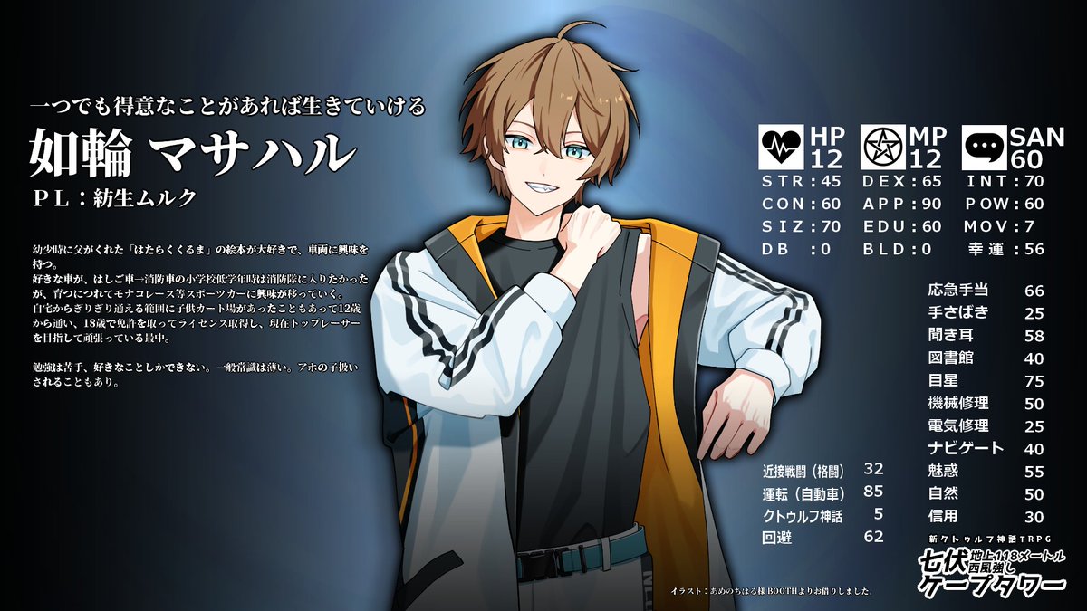 Nanakorobi_Dice's tweet photo. 新クトゥルフ神話TRPGセッション
『 #七伏いちムルティルタワー 』
災難に巻き込まれる探索者たちを紹介!
🔻メンバー(敬称略)🔻
⋮ 天空 御空 / いちたろう #Vtubertaro
⋮ 如輪 マサハル / 紡生ムルク #tsumugimurk
⋮ 橘 明日太 / ティル・ルンペルージ #Till_Rumpelouge https://t.co/1i0lkwLsyh