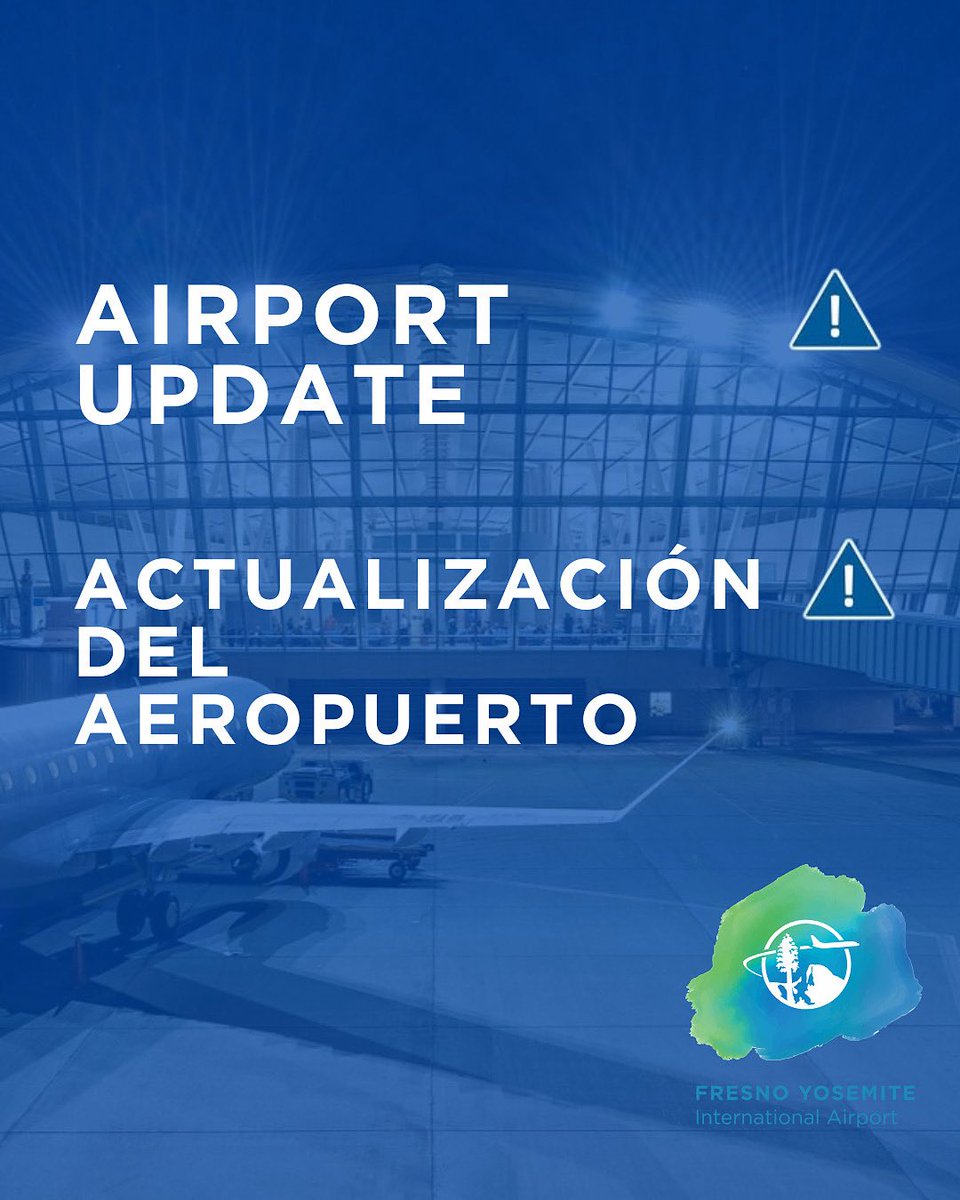 El punto de seguridad de TSA en el Aeropuerto Internacional de Fresno Yosemite esta operando con capacidad reducida debido a una falla técnica. Por favor llegue temprano a su vuelo y anticipe pasar más tiempo en línea para pasar seguridad. Gracias por su comprensión y paciencia.