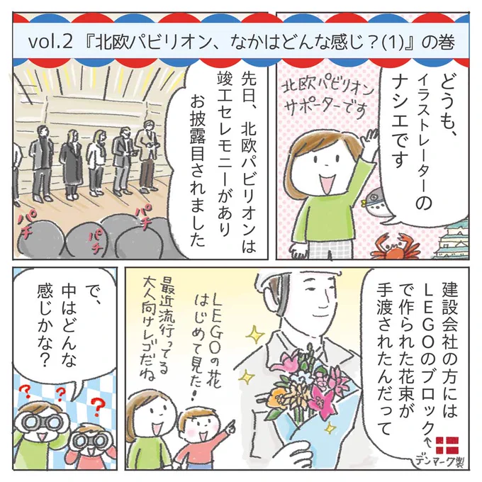 ②『北欧パビリオン、なかはどんな感じ?(1)』の巻
竣工セレモニーのコマ、今見るとちょっと泣ける。 