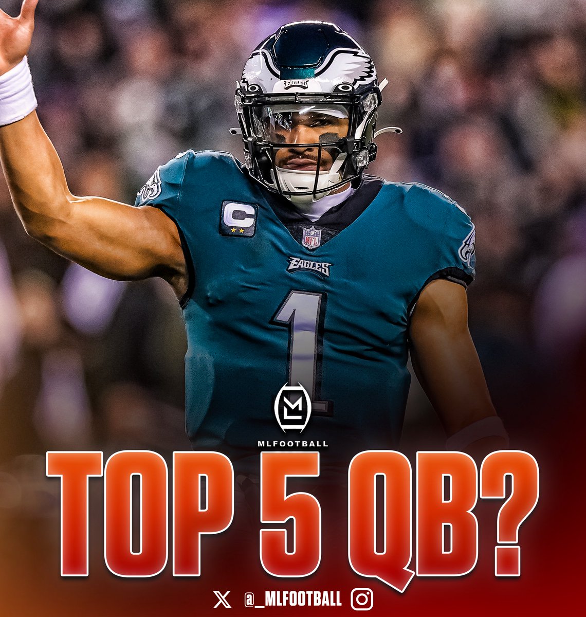 MLFootball's tweet image. True or False: #Eagles QB Jalen Hurts is a top-five quarterback in the #NFL currently…?