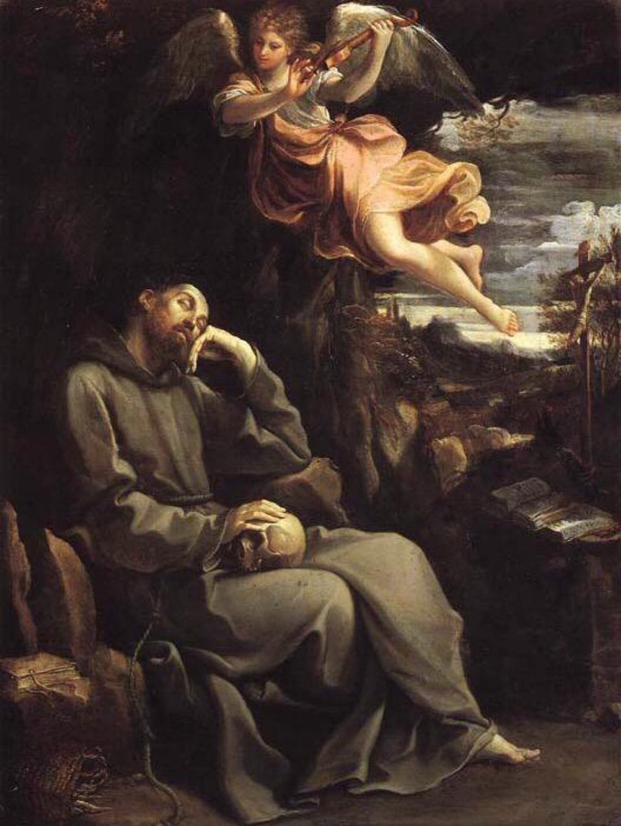 GGoodtaste's tweet image. A Single Sunbeam 
Drives Away Many Shadows -#StFrancisOfAssisi - poet 
On his day, how can our efforts be a sunbeam? 
#StFrancis comforted by an angel
 HT @redne2013 G Reni 1606-07 @museodelprado