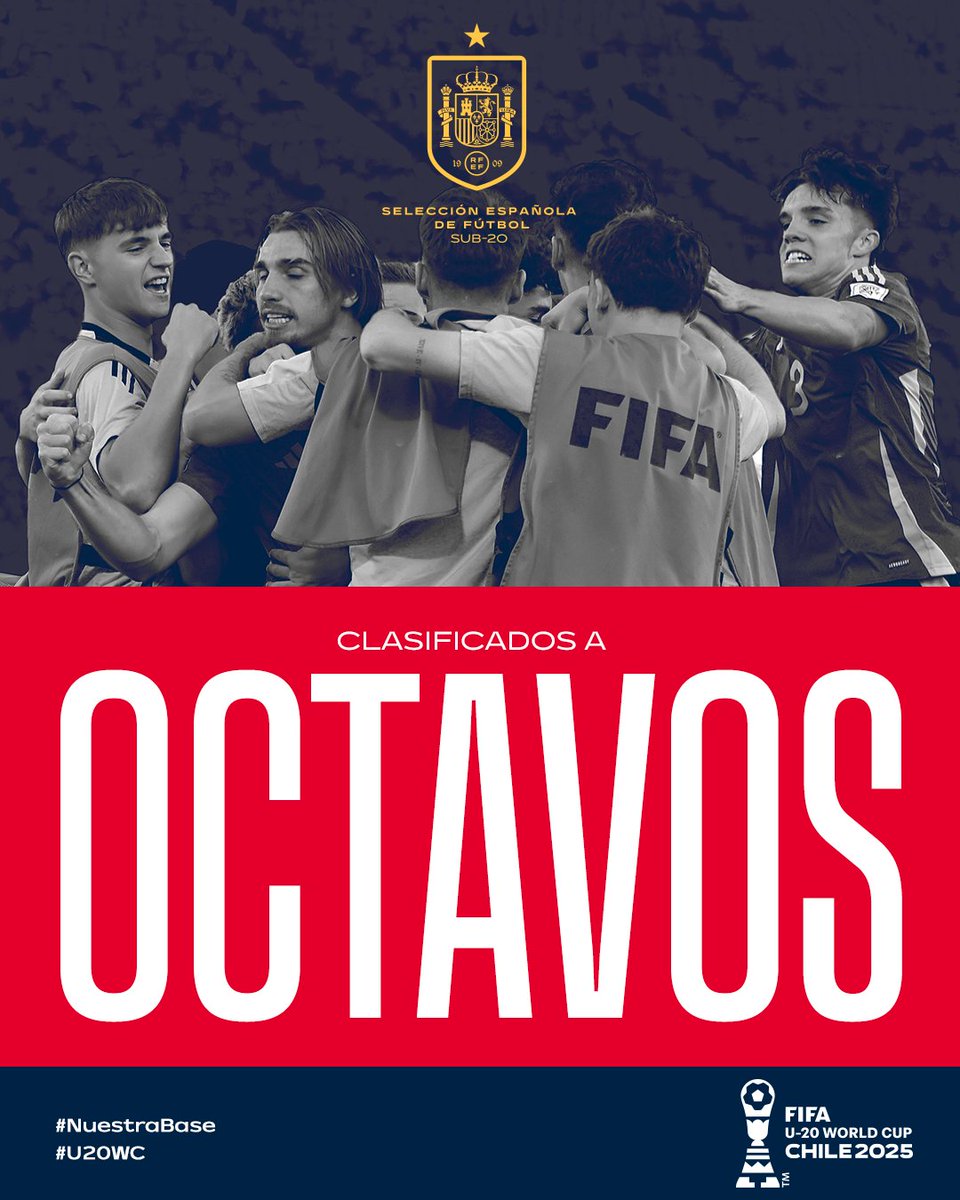 ✌🏼️ ¡¡𝗘𝗦𝗧𝗔𝗠𝗢𝗦 𝗘𝗡 𝗢𝗖𝗧𝗔𝗩𝗢𝗦!!

🆚 Japón y Ucrania, posibles rivales en la próxima ronda.

ℹ rfef.es/es/noticias/es…

#U20WC | #NuestraBase