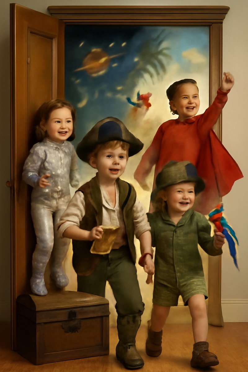gulfkiddievibes's tweet image. Four kids, one magical wardrobe, and endless possibilities! From exploring space to searching for treasure, these adventurous outfits bring imagination to life! 🌟✨ #KidsFashion #ImaginationUnleashed #MagicalAdventures #FashionFun