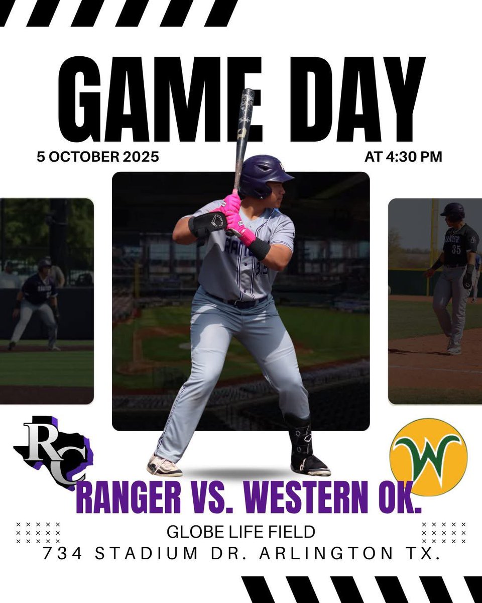 Ranger is on the road to Arlington! Ranger will play Western Oklahoma at Globe Life Field home of the Texas Rangers on October 5th! #rangercollege #pistolsup