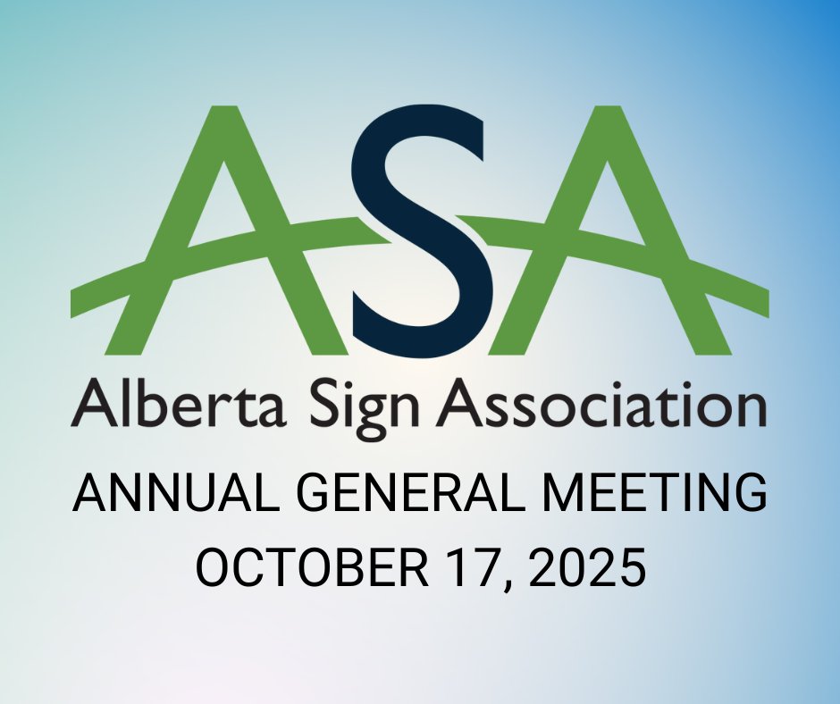 ASA_Signs's tweet image. Join us for the Alberta Sign Association AGM on October 17, 2025.

Details and Registration ➡ asa27.wildapricot.org/event-6332172

#ASAAGM #signage #IndustryGrowth #signindustry #print #signandprintindustry