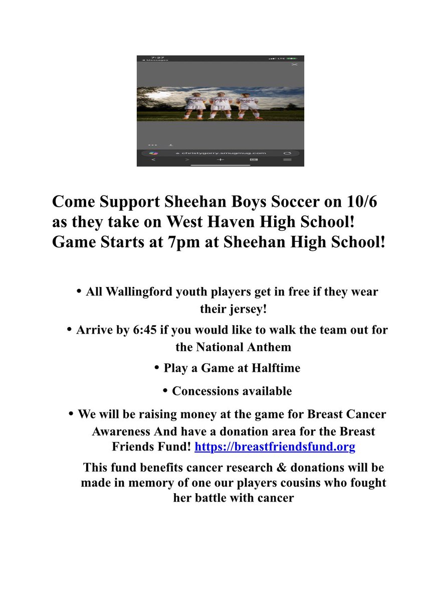 wlfd_soccer's tweet photo. Come Support Sheehan Boys Soccer on 10/6 as they take on West Haven High School! Game Starts at 7pm at Sheehan High School! https://t.co/BAuyodqZq0