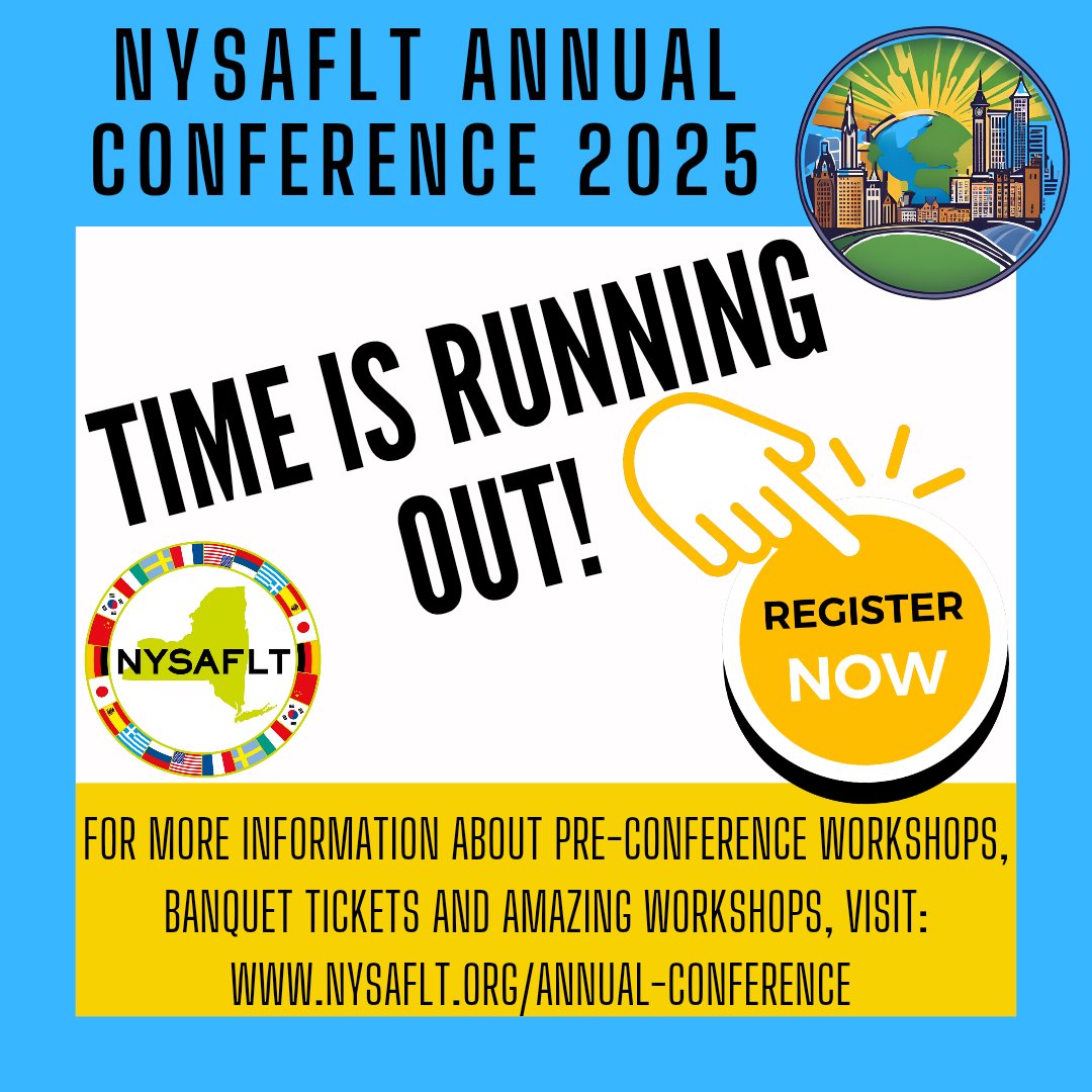 Time is running out ⏳ We have everything set for an amazing conference, but all we are missing is you! 🫵 Join us for a fun-filled weekend in Albany. 
nysaflt.org/annual-confere…