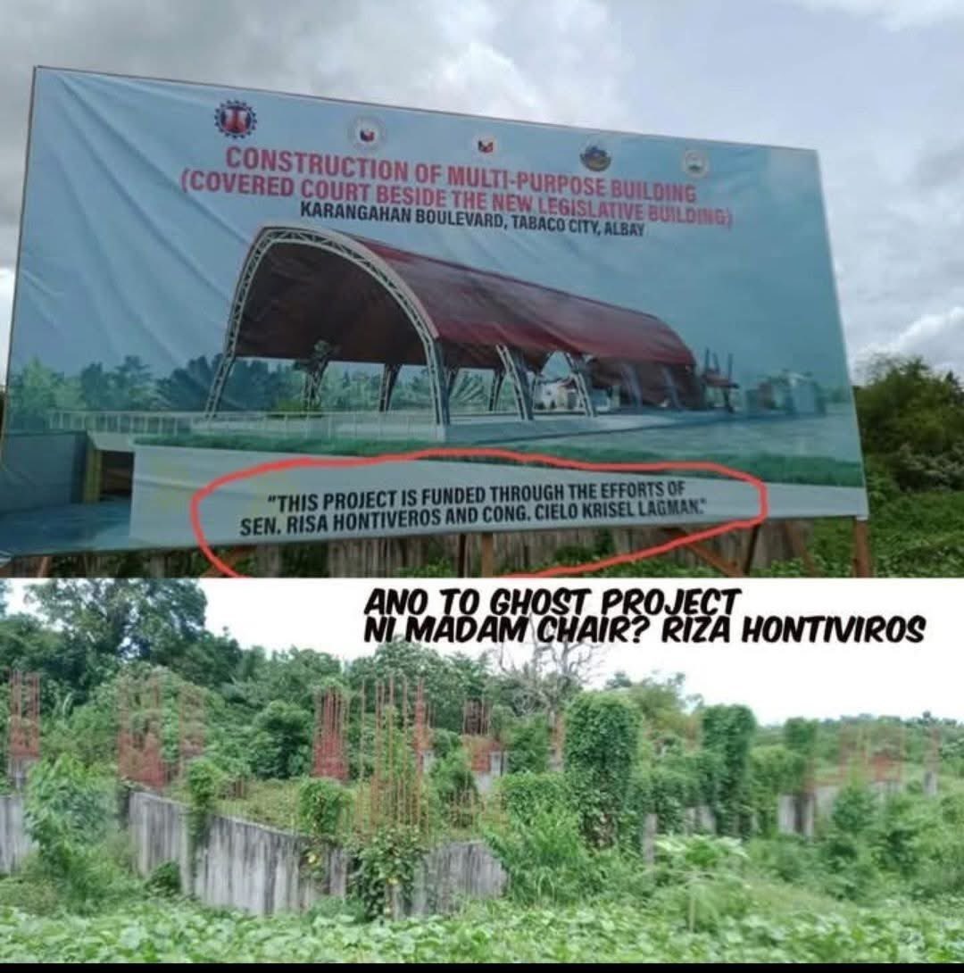 altGenie's tweet photo. RISA HONTIVEROS INSERTION LIST IS REAL

Taberna's exposé showing a full list of Risa's ₱3B budget amendments/insertions checks out. Photos from Sep 30 of a ₱15M DPWH project in Albay naming Risa as sponsor proves it's legit. Tarp is 1 month old. There's no ongoing construction. https://t.co/imMrUhAT4t