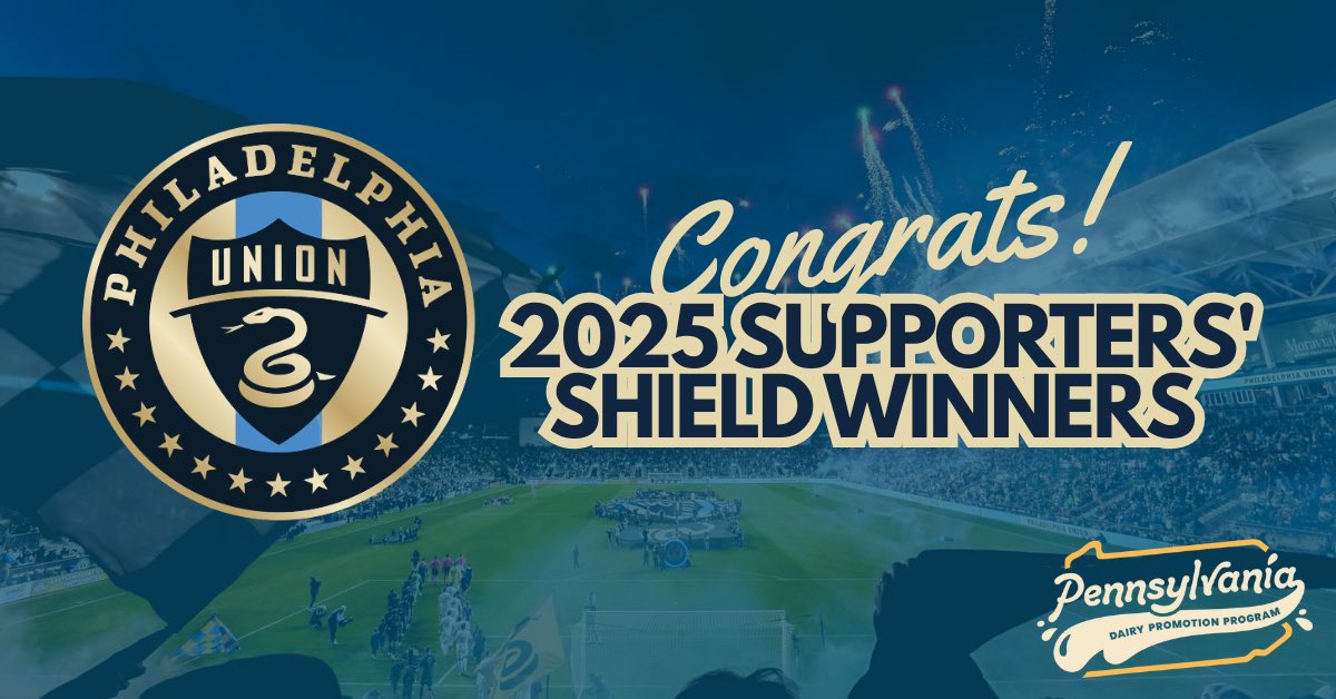 Pennsylvania dairy farmers, proud sponsors of the <a href="/PhilaUnion/">Philadelphia Union</a>, congratulate the 2025 Supporters’ Shield winners! 🏆⚽️ #doop #supportersshield