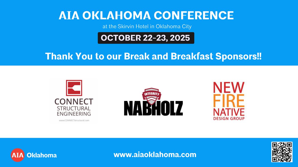 AIAOklahoma's tweet photo. A big thank you to our Break and Breakfast Sponsors! Register it at https://t.co/lHsvBPQcxh#aiaok25 #UnchartedHorizons #architecture #architects #design #okc #skirvin https://t.co/vanyE8OQbW