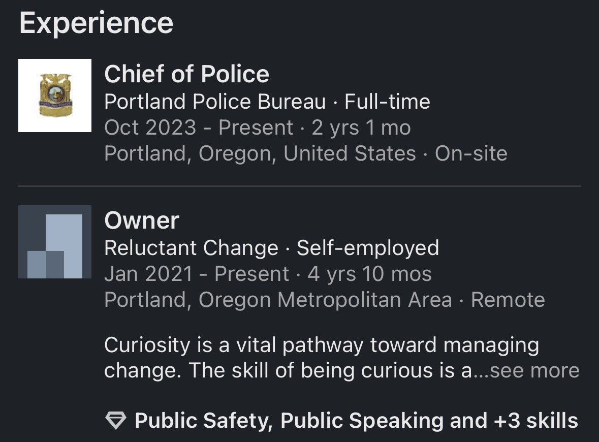 amuse's tweet image. ANTIFA: Portland Police Chief Bob Day, when he’s not partnering with Antifa, runs a consulting firm called Reluctant Change offering motivational speeches and workshops on Diversity, Equity, Inclusion, among other far-left topics. Visit: reluctantchange(dot)org

h/t…