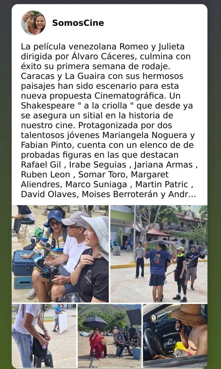 Se rueda actualmente 
Romeo y Julieta dirigida por Álvaro Cáceres nos adentra en el clásico de William Shakespeare en versión de Pablo Neruda y adaptado al cine por sus guionistas Carlos Tabares y Álvaro Cáceres. #cinevenezolano
<a href="/CNAC_Venezuela/">Centro Nacional Autónomo de Cinematografía🎥</a>
<a href="/minculturave/">Ministerio del Poder Popular para la Cultura</a> <a href="/VillegasPoljak/">Ernesto Villegas Poljak</a>