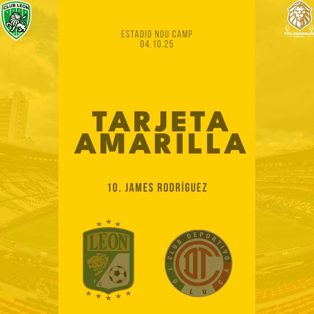 🟨  Amonestado »

 James Rodríguez es pintado de amarillo.

⏱️ 42’ | Toluca 1-1 León

#PielEsmeralda #DaleLeón