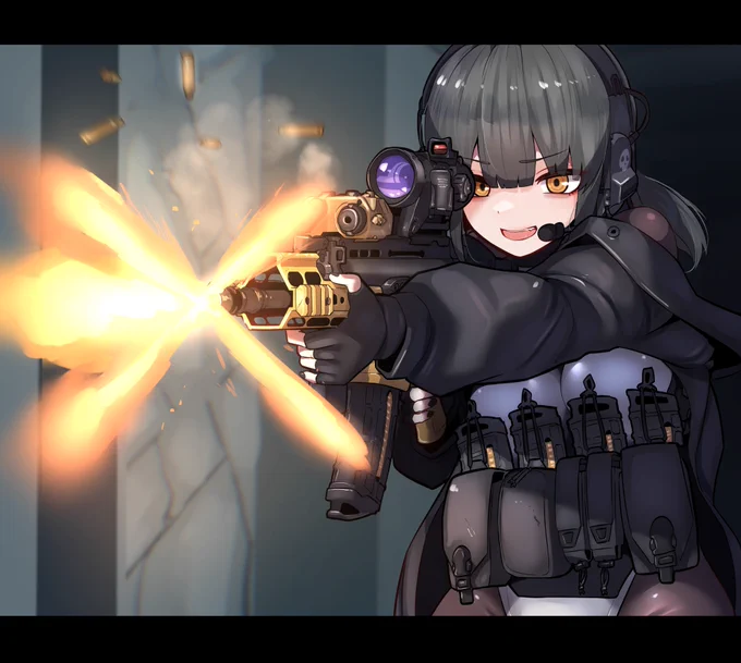 なんも関係ないけどお気に入りの銃を撃つよそのこさん再掲 皆かわいくて好き・・・描くの楽しかったです。