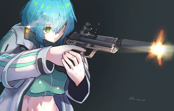 なんも関係ないけどお気に入りの銃を撃つよそのこさん再掲 皆かわいくて好き・・・描くの楽しかったです。