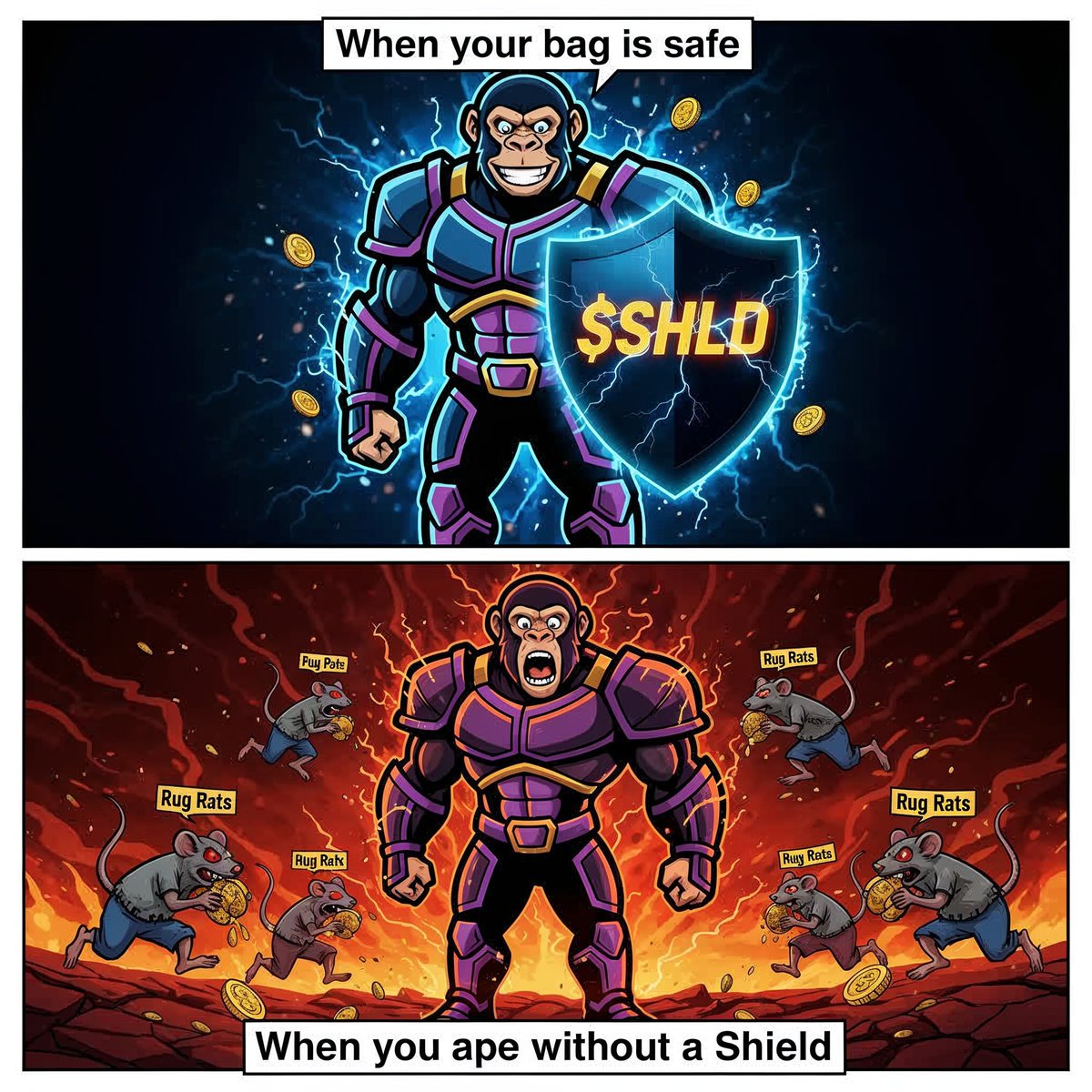 memeshieldhq's tweet photo. Top traders use protection ๐ก๏ธ
When your bag is safe ๐ $SHLD
When you ape without it ๐ ๐
Choose wisely before Oct 10. Whitelist now.
#MemeShield #SHLD #AntiRugArmy #CryptoSafety #MemeCoin https://t.co/h34dKrz45m
