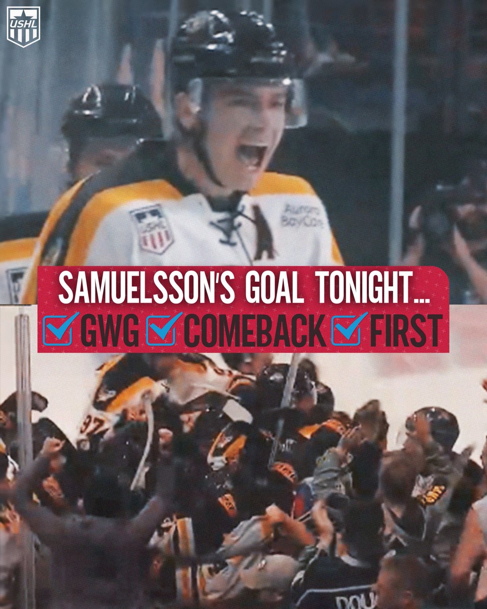 USHL's tweet image. Gamblers' Samuelsson checks lots of boxes as Green Bay wins home opener! #USHL #otwinner #gwg
