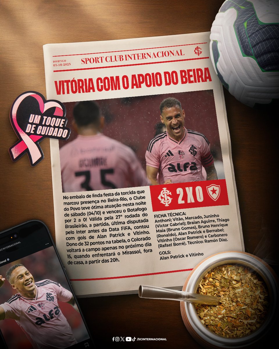 SCInternacional's tweet image. Muita entrega dentro do campo, linda festa da torcida, estreia de uniforme pelo Outubro Rosa e vitória antes da Data FIFA. O domingo começa com um sorriso no rosto da torcida alvirrubra! 😆🇦🇹

𝐁𝐎𝐌 𝐃𝐈𝐀, colorados e coloradas! 🥰