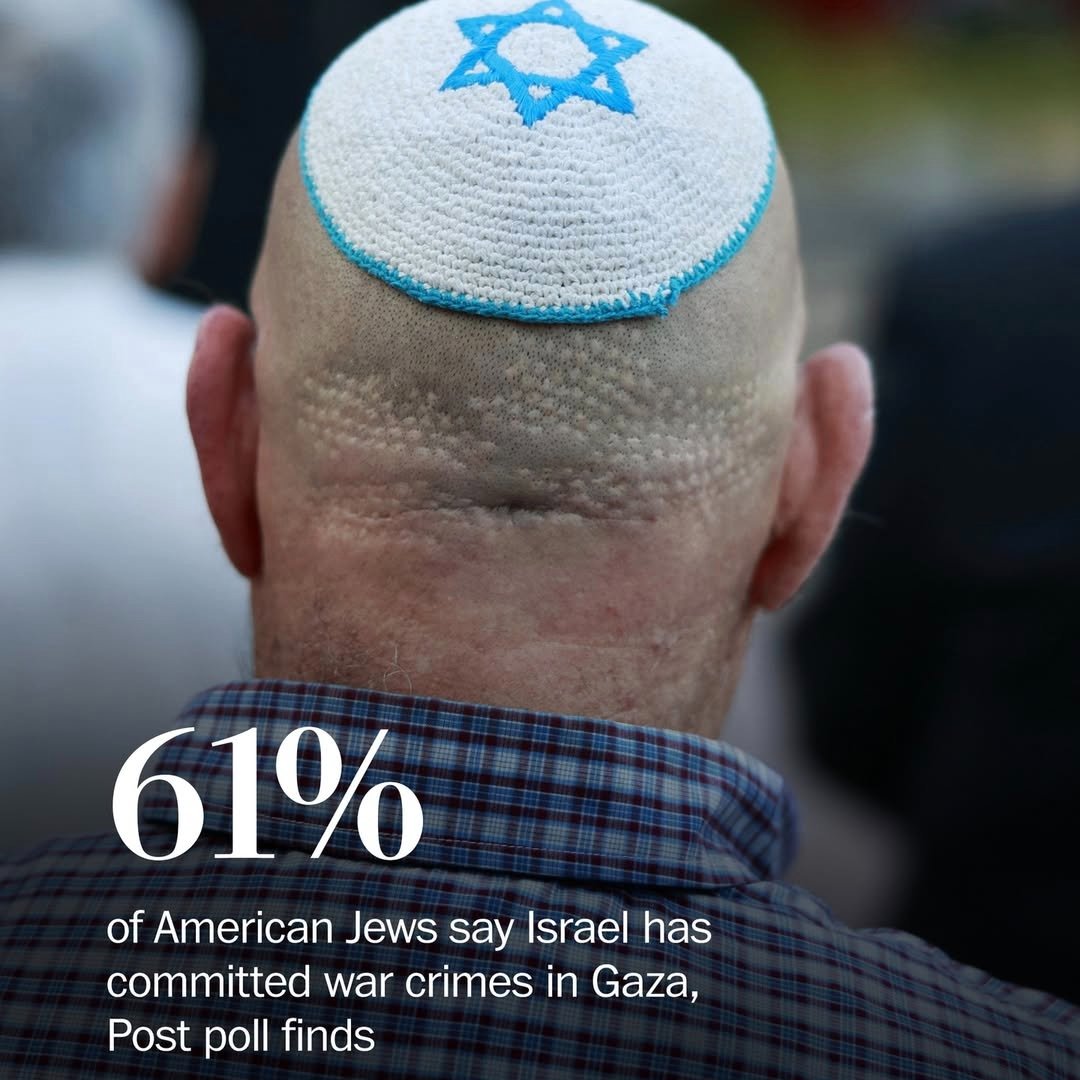 El Washington Post publicó una encuesta en donde el 61% de los judíos estadounidenses consideran que #Israel comete crímenes de guerra en #Gaza