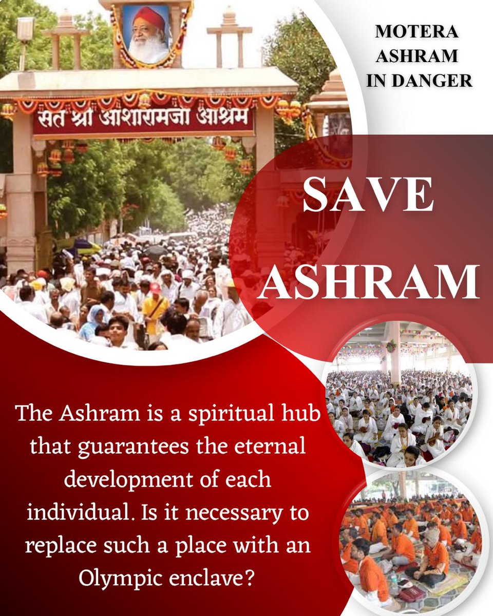 YssSpeaks's tweet photo. Sant Shri Asharamji Bapu’s Ashrams are not mere places of worship they are vibrant sanctuaries of Spiritual Awakening, where seekers of all ages are nurtured through Meditation Camps, value-based education, and dharmic service. These ashrams are the beating heart of a movement that uplifts society through seva, sanskar, and sadhana.

��️ Centers of Inner Transformation  
- Regular meditation and yoga camps help thousands attain mental peace, physical vitality, and spiritual clarity.  
- From children to elders, every age group finds tailored guidance be it Bal Sanskar sessions, youth empowerment workshops, or women’s wellness programs.  
- The atmosphere is charged with devotion, discipline, and divine inspiration.

🌿 Ashram as a Moral Lighthouse  
- These centers instill samyam (restraint) and sadachaar (righteous conduct) essential for building a dharmic society.  
- Through satsangs, seva drives, and cultural revival, the ashram becomes a hub of ethical and spiritual education.  
- It’s not just a place it’s a living legacy of Sanatan Dharma.

🏞️ Motera Ashram: A Pillar of Faith  
The Motera Ashram stands as a sacred epicenter for crores of devotees a place where hearts are healed, minds are awakened, and lives are transformed. Its preservation is not just a duty it is Hamara Kartavya.

#SaveAshram