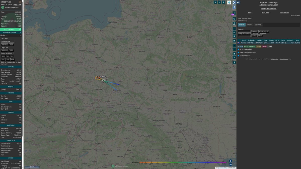 steffanwatkins's tweet photo. @RealestMercury @sentdefender π¦πΊ RAAF E-7A Wedgetail A30-003 #7CF8F2 seems to turn off Mode-S/ADS-B Out every time they fly, so it seems normal for them; still notable! They're keeping an eye on things. The F-35 is weird, it's still configured with the defaults, fresh from the factory. Huh. π€·ββοΈ https://t.co/yxx6bEnrVG